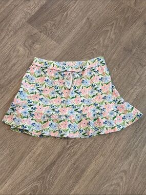 Floral Ruffle Skater Skirt in Pink & Blue